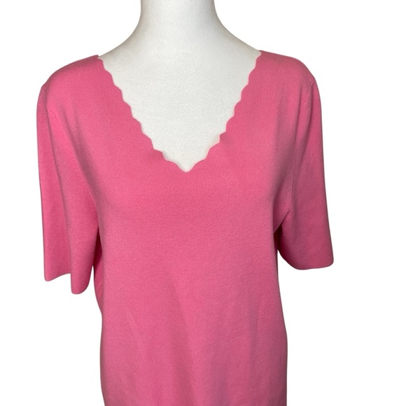 Talbots Scalloped V-Neck Sweater Pink Pullover Knit Extra Large Petite Feminine - Picture 2 of 9
